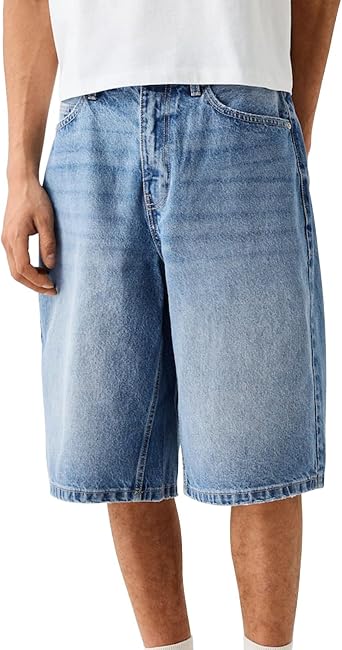 Mens Baggy Denim Shorts Jorts Wide Leg Mid Jean Loose Zipper Hip Hop Y2K Streetwear Shorts with Pockets