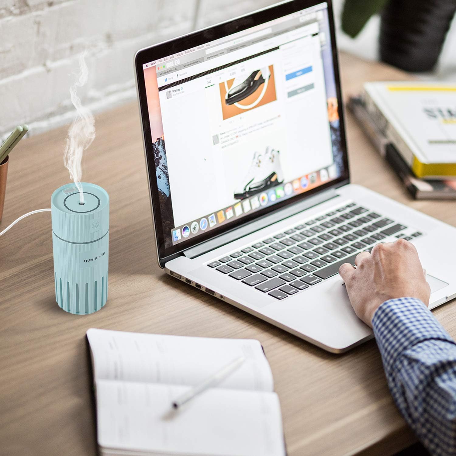 Portable Mini Humidifier with Multiple Gradient Colors Night Light,320mL Small Cool Mist Humidifier,Desktop for Baby Bedroom Travel Office Home,Auto Shut-Off,2 Mist Modes,Super Quiet (Blue)