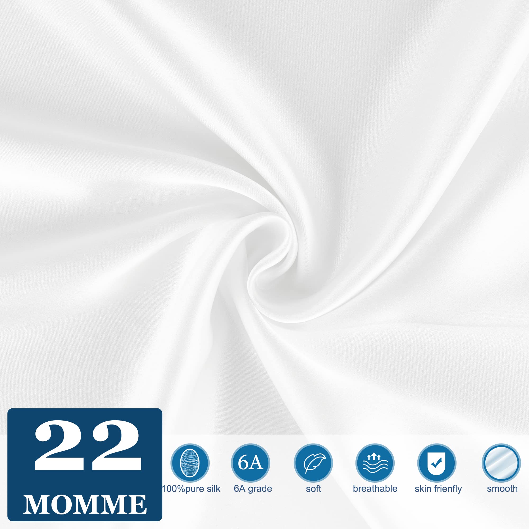 PiccoCasa 22 Momme Seide Kissenbezug Haar- und Hautpflege Kissenhülle Maulbeerseide Kopfkissenbezug mit Hotelverschluss & Geschenkbox, Weiß 80×80cm