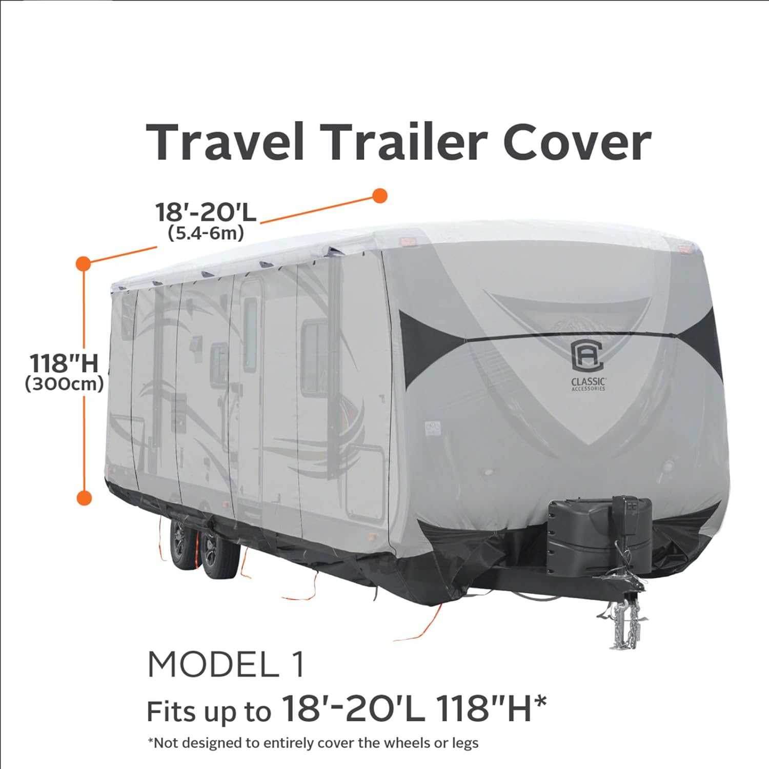 Classic Accessories Over Drive SkyShield™ Deluxe Water-Repellent Travel Trailer Cover, Fits 18' - 20'L x 118" H, Model 1, RV Cover, Camper Cover, Travel Trailer Cover