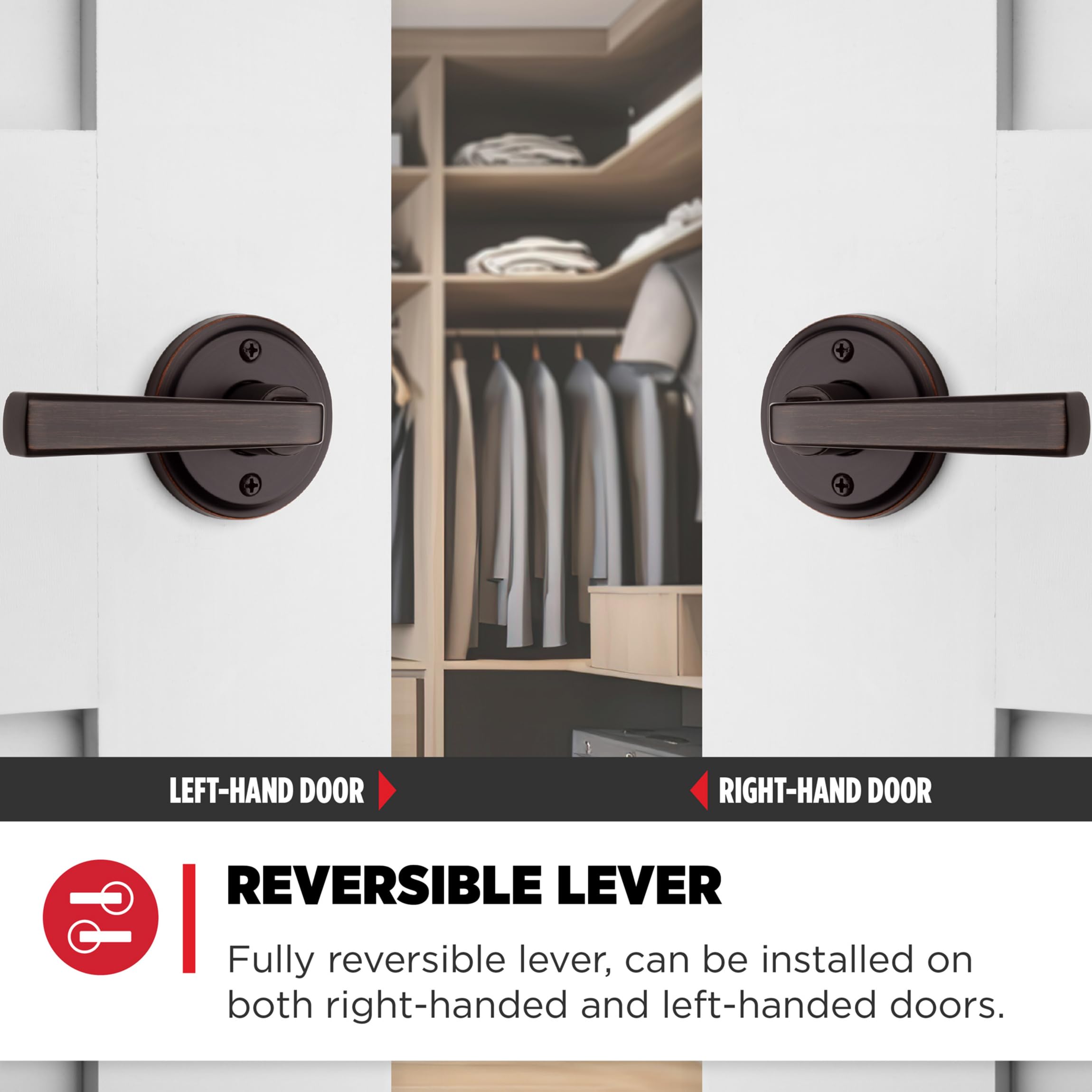 Kwikset Lido Dummy Door Handle, Single Sided Lever For Closets, French Double Doors, And Pantry, Venetian Bronze Non-Turning Right Handed Interior Push/Pull Lever, With Microban Protection - Door Levers
