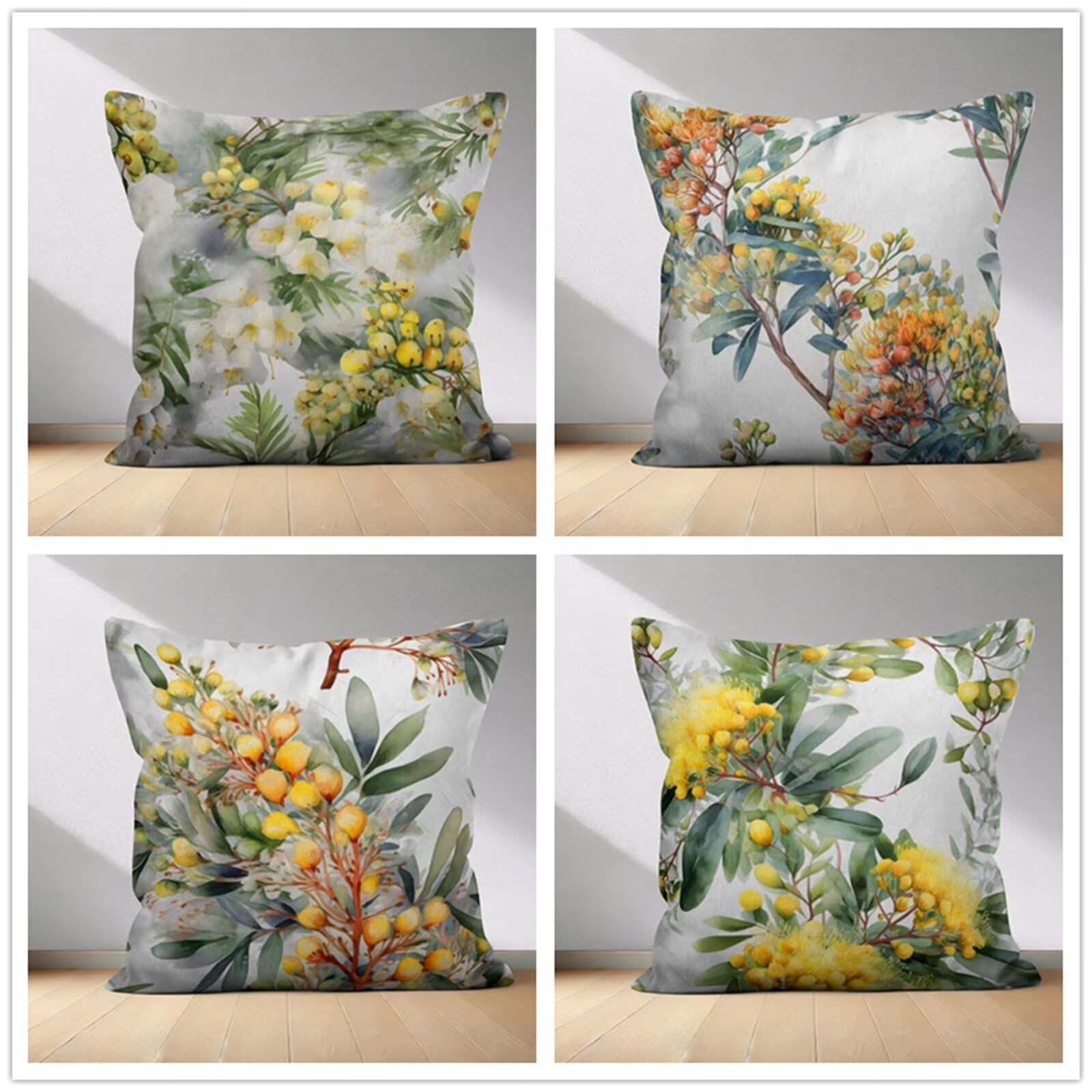 Heaen Outdoor Cushions Covers Waterproof 35x35 cm Set of 4 Square Linen Pillow Cases Yellow Fruit Decorative Dushions for Sofa Porch Patio Home Decor