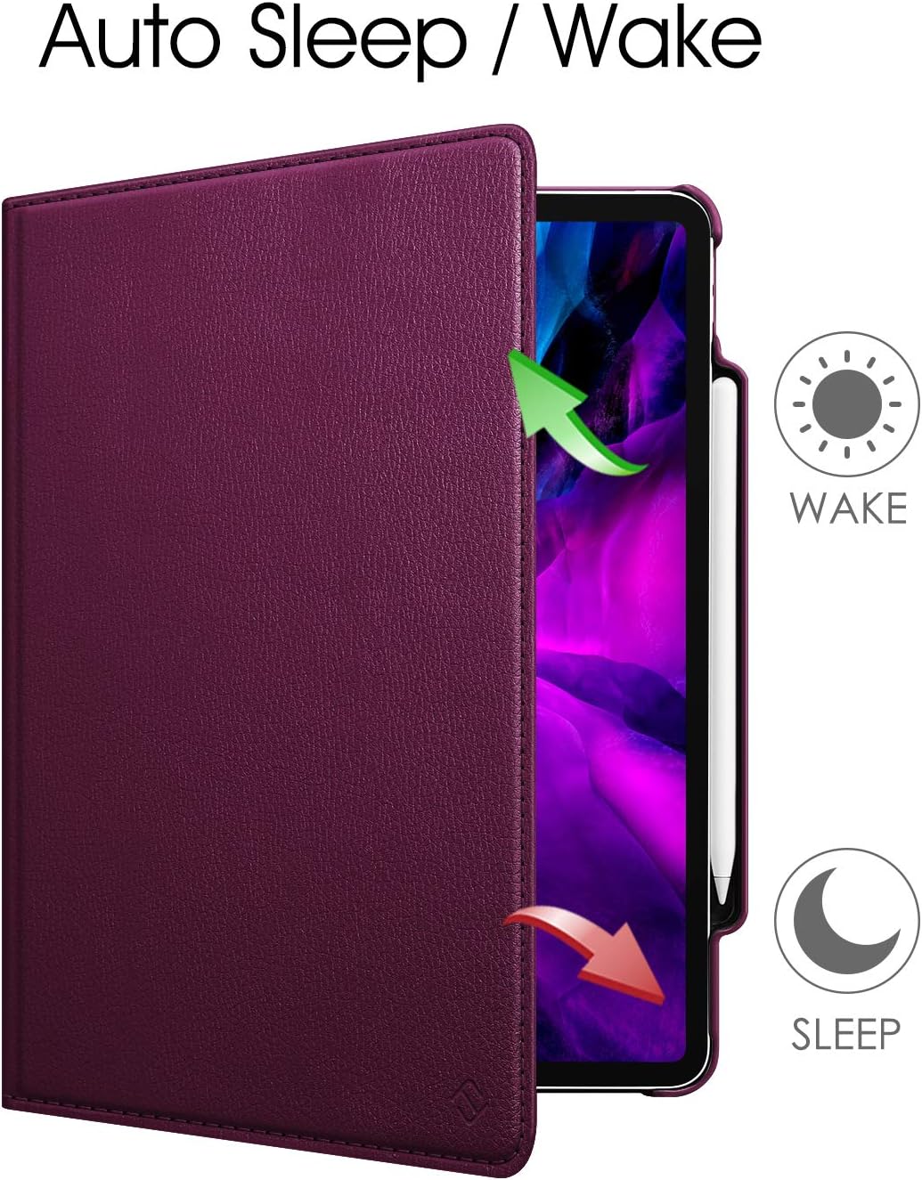 Fintie Rotating Case for iPad Pro 12.9 4th Generation 2020 & 3rd Gen 2018-360 Degree Rotating Smart Stand Cover w/Pencil Holder, Auto Sleep/Wake, Supports 2nd Gen Pencil Charging, Purple