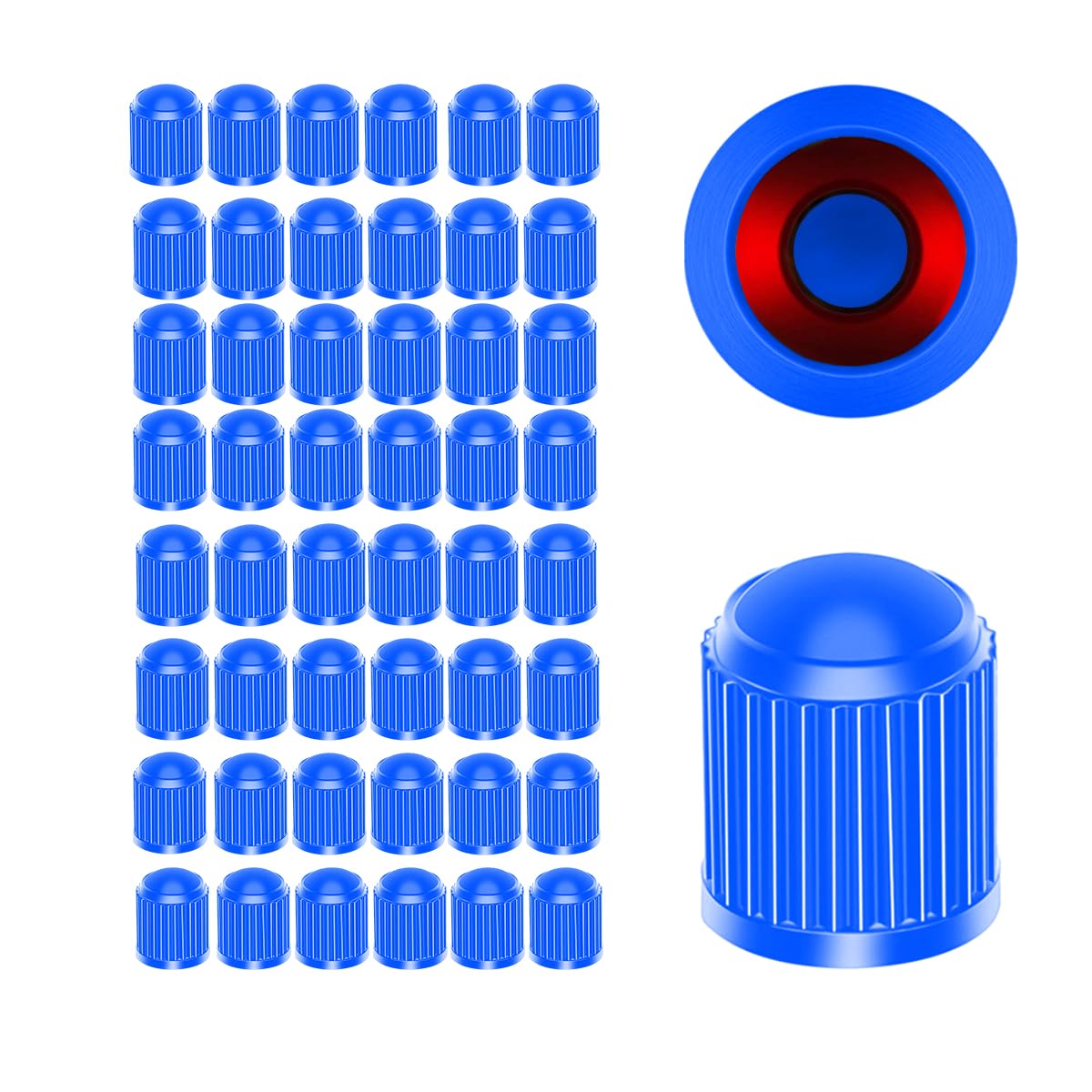 Ziciner 50 PCS Tire Valve Stem Caps, Plastic Car Tyre Valve Cap with O Rubber Seal, Dustproof Airtight Seal Wheel Stem Covers, Universal Accessories for Cars, SUVs, Bicycles,Trucks (Blue)