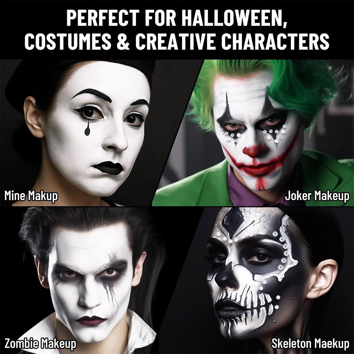 Trucco In Bianco e Nero, Pittura per Viso e Corpo Nero Bianca, Bianco e Nero Body Painting, Trucco per Il Viso di Halloween, Adatto per il Trucco Halloween, Pittura del Corpo e