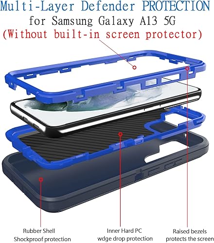 Miniatura 3 de Funda para Samsung Galaxy A13 5G (no para A13 4G), funda de teléfono Bisbkrar grado militar 3 en 1 a prueba de golpes, resistente cubierta de