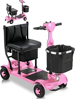 41LB Light Weight Mobility Scooter for Seniors&Adults,Airline Approved Foldable Mobility Scooters,24 Miles Range,55" Turning Radius,2 Removable Lithium Batteries with Multiple Storage Pink 24Miles