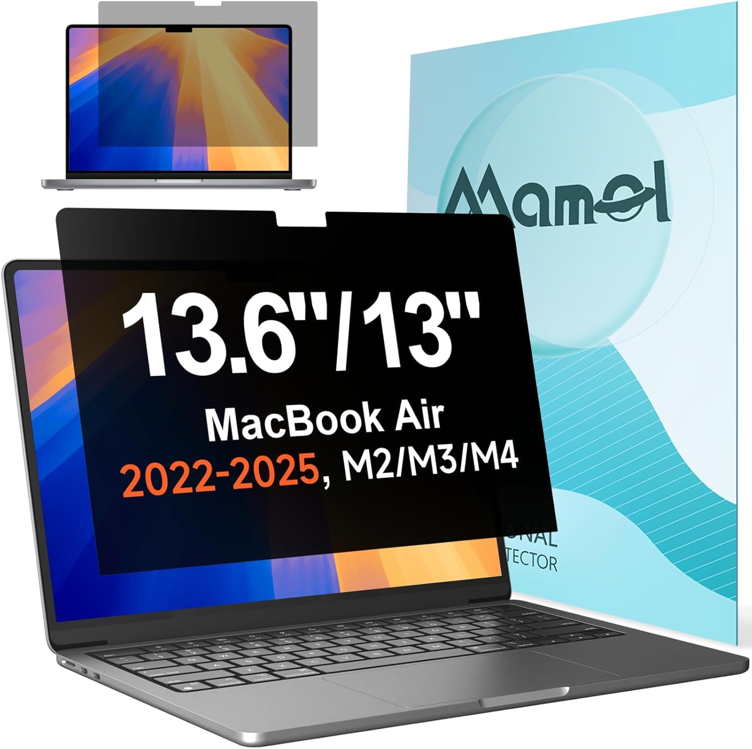 Mamol 360° Privacy Screen for Macbook Pro 13 Inch (2016-2022, M1, M2) & Air 13 inch (2018-2021, M1), Anti Glare Blue Light Filter, Nano No Glue Anti Spy Black Protector for Mac Pro 13'' Laptop — view 13