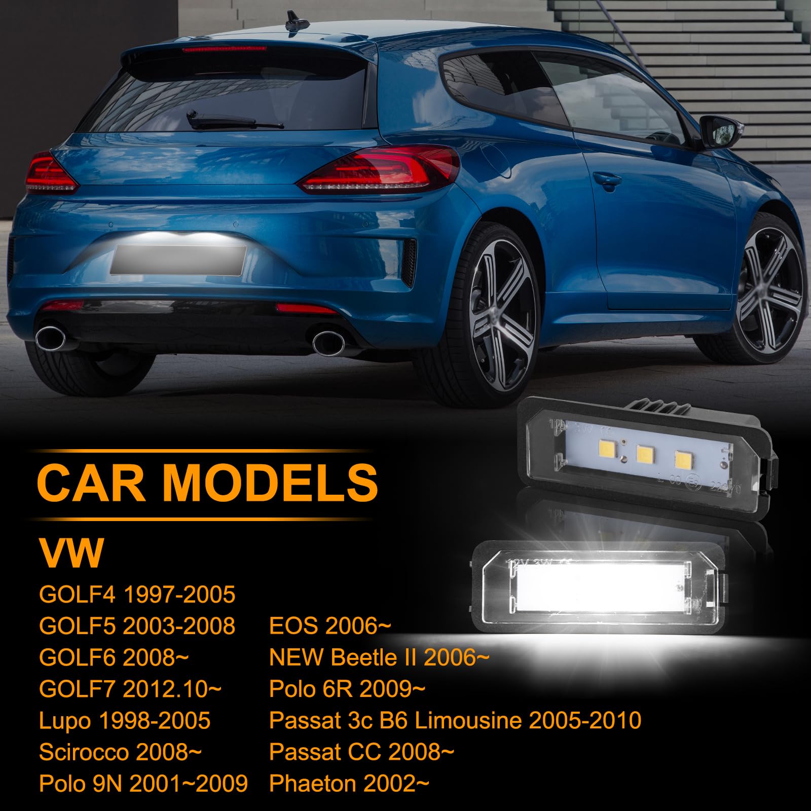 2 sztuki oświetlenia tablicy rejestracyjnej LED do VW Golf 4 5 6 7 Lupo Scirocco Polo 9N 6R Pa-ssat 3c B6 Limousine CC Phaeton NEW Beetle 2 EOS, tablica rejestracyjna z magistralą CAN, 3 SMD
