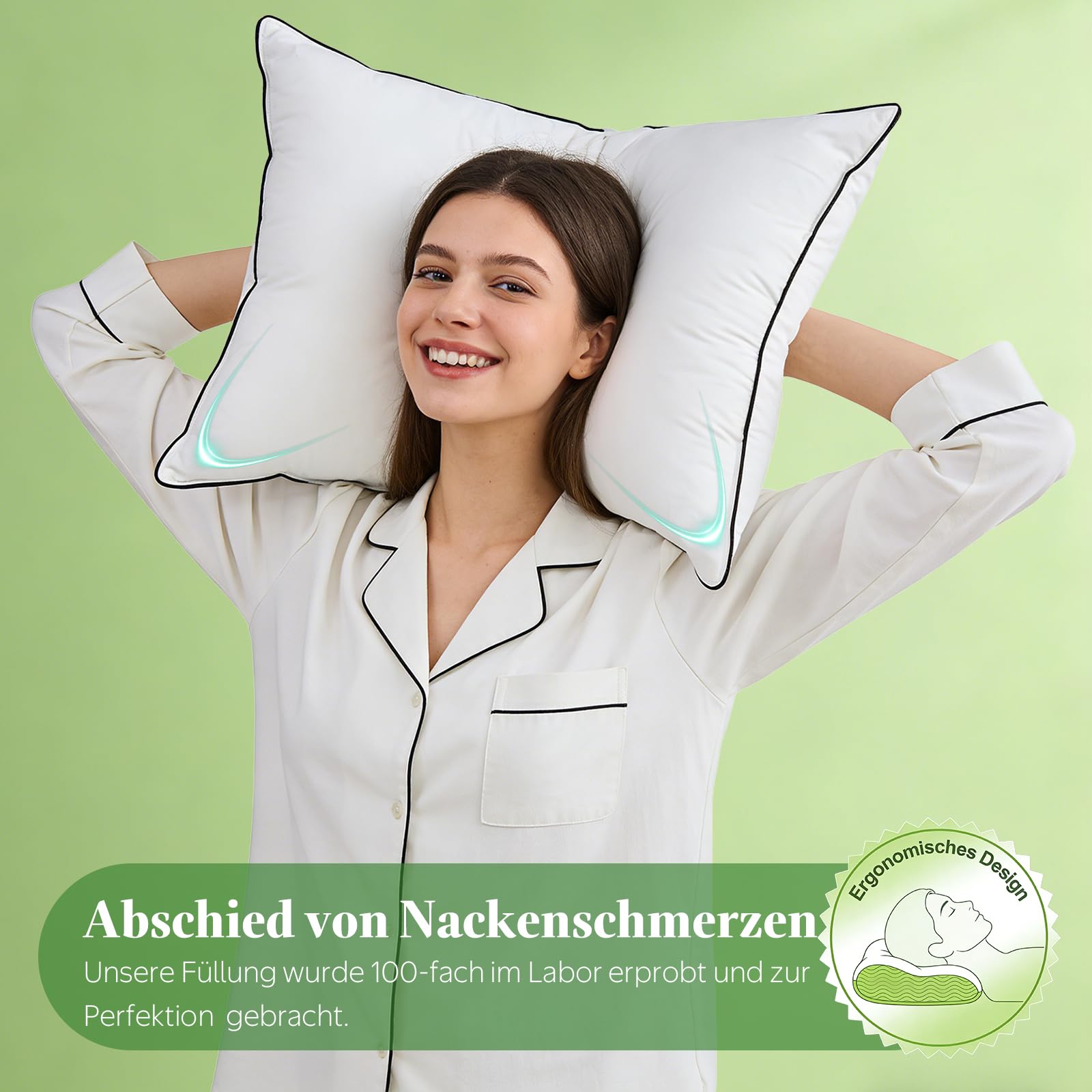 APSMILE Premium Daunenkissen 60x60 (2 Stück) | 90% Weiße Daunen Außen | Federmischung Innen | Kopfkissen Ergonomisches Design für höchsten Komfort | Weicher Bio-Baumwollbezug | je 790g Füllgewicht