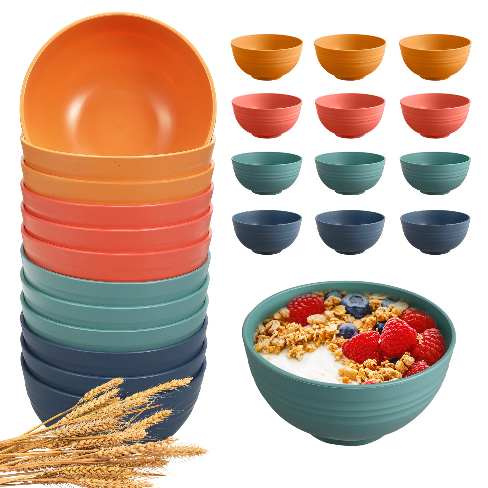 Photo 1 of 12 Pcs Unbreakable Cereal Bowls Set, 26 Oz Wheat Straw Bowls Set, Microwave & Dishwasher Safe Bowls for Kitchen, Reusable Plastic Bowls for Soup, BPA Free, White (NON-CERAMIC?)