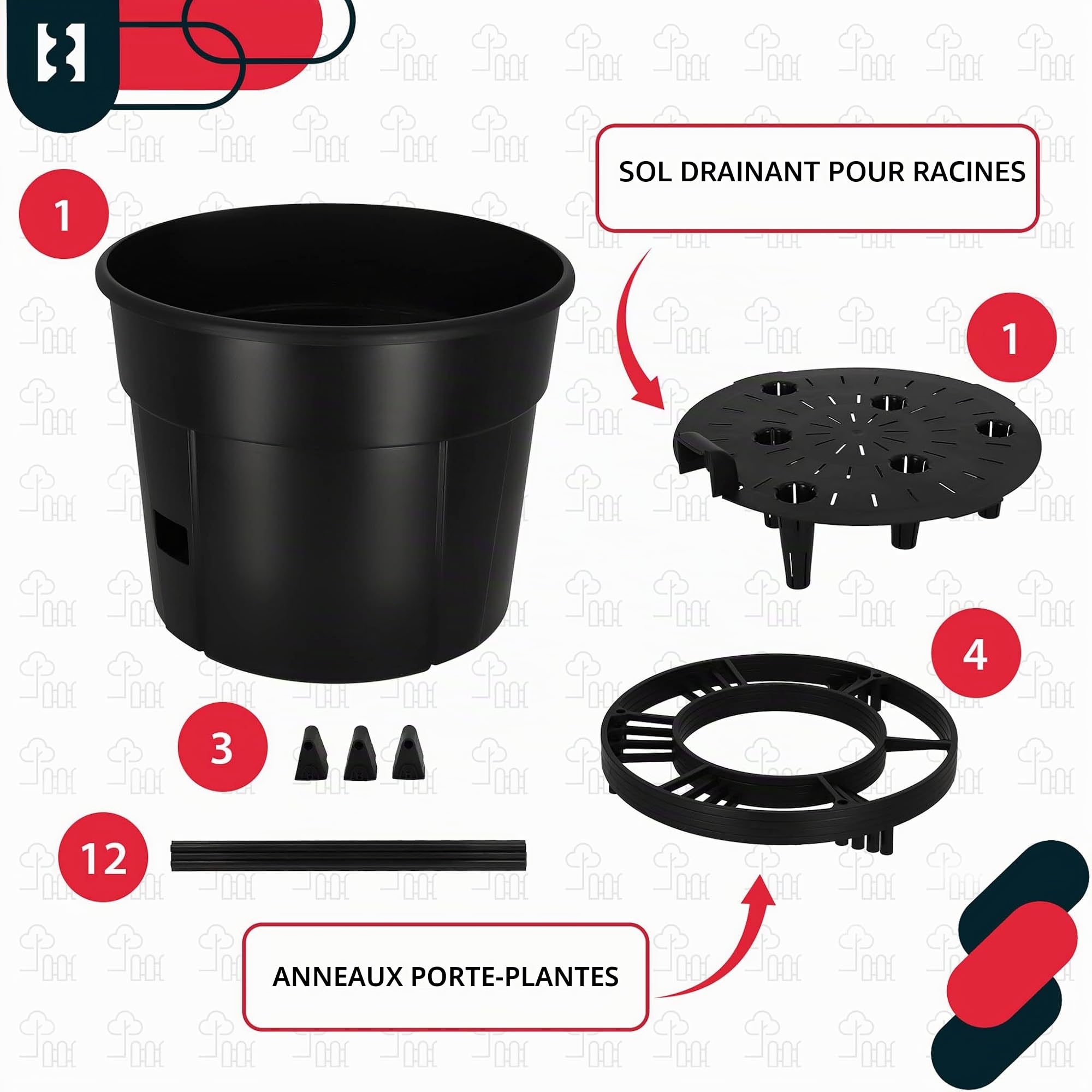 KOTARBAU® Support pour tomates grimpantes - Pots pour semis - Diamètre 35 cm H 128 cm - Pot pour plantes, noir, lot de 2