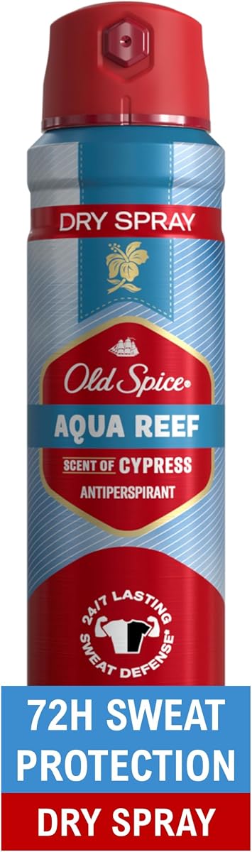 Old Spice Dry Spray Antiperspirant Deodorant for Men, 24/7 Sweat & Odor Protection, 24/7 Sweat Defense & Lasting Freshness, Aqua Reef with Cypress Scent, 4.3 oz