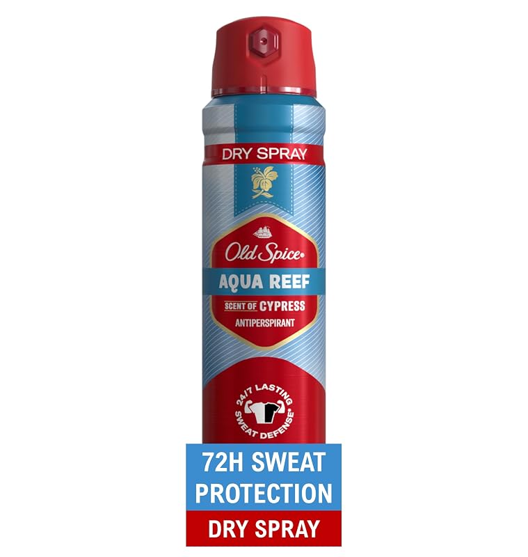 Antitranspirante desodorante em spray seco Old Spice Aqua Reef com fragrância de limão e cipreste, 122 g