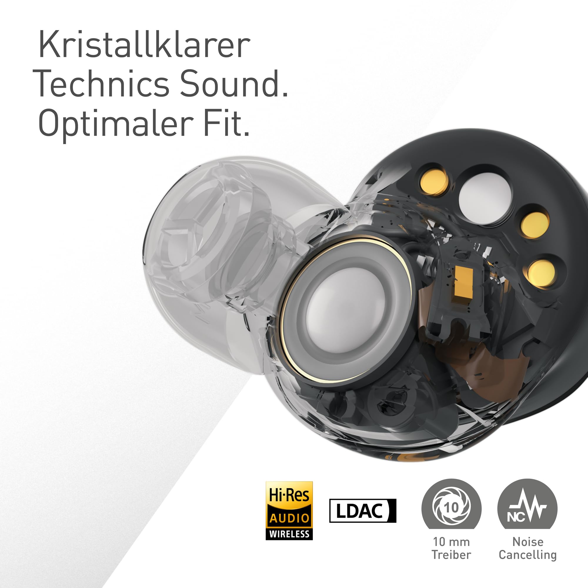 Technics EAH-AZ80E-K Kabellose Kopfhörer mit Geräuschunterdrückung, komfortable In-Ear-Kopfhörer, Kopfhörer mit integriertem Mikrofon, anpassbare Passform, bis zu 7 Stunden Spielzeit, Schwarz
