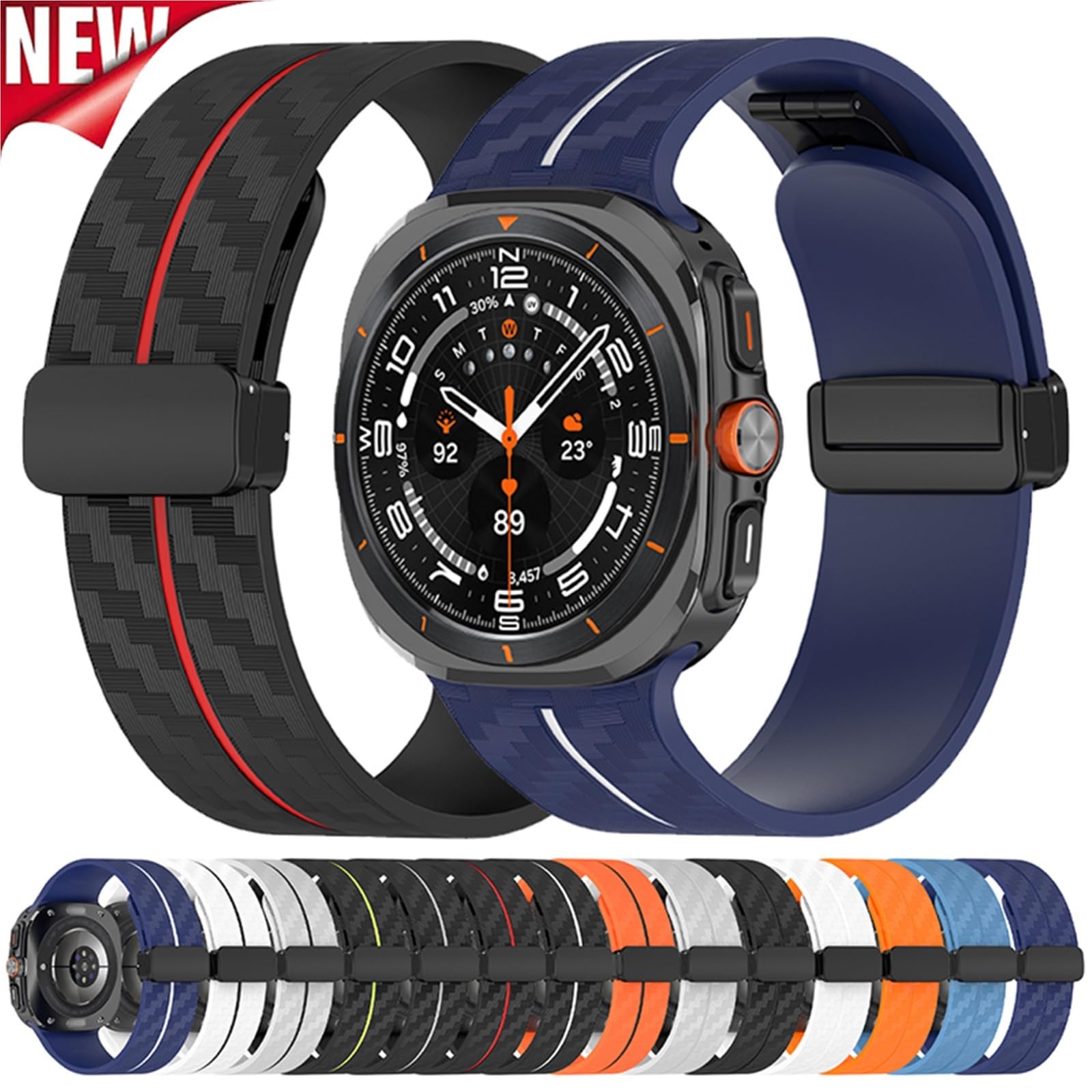 JDIME Cinturino con motivo in fibra di carbonio per Samsung Galaxy Watch 7 Ultra Cinturino con chiusura magnetica in silicone da 47 mm per braccialetto Galaxy Watch 7 Ultra