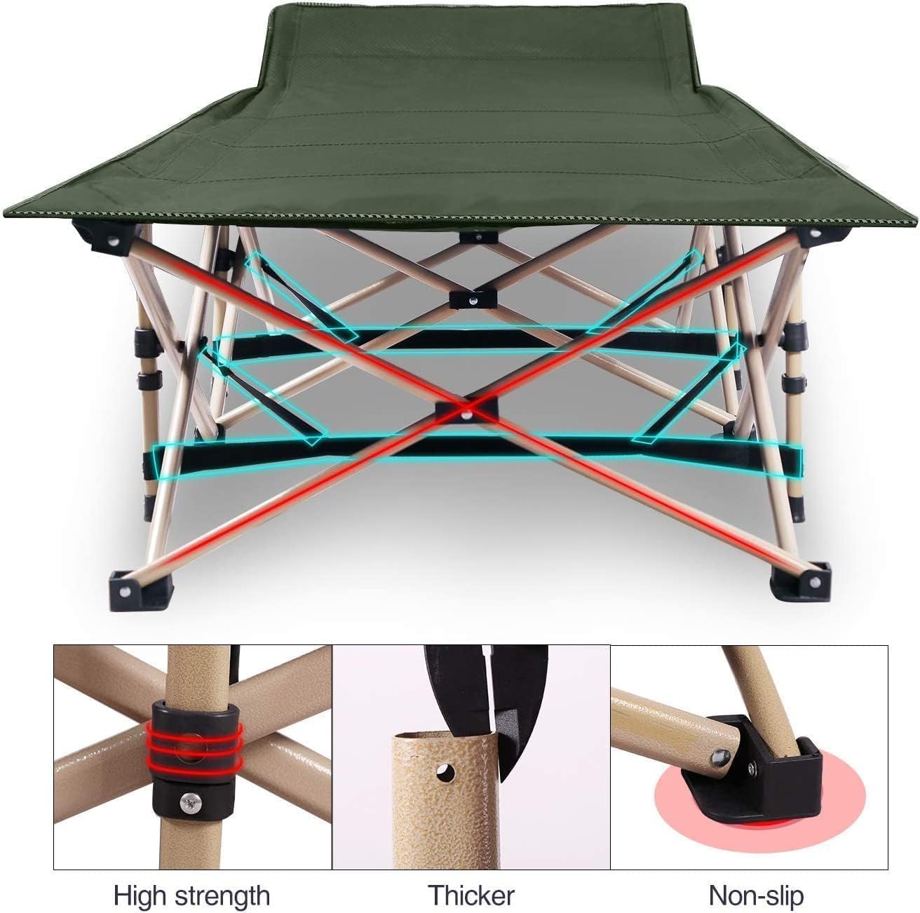 REDCAMP Feldbett Klappbar XXL, Extra Breit 71cm Campingbett 226kg Tragkraft, Stabil Faltbar Gästebett für Zelten Wandern Reisen Strand Garten,Grau/Grün/Schwarz