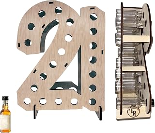 Lumber Reveal USA Mini Liquor Bottle Display Shelf | 21st Birthday Decorations for Him or Her | 21st Birthday Gifts for Her or Him | Available in Three Colors | 21 Assembled Natural