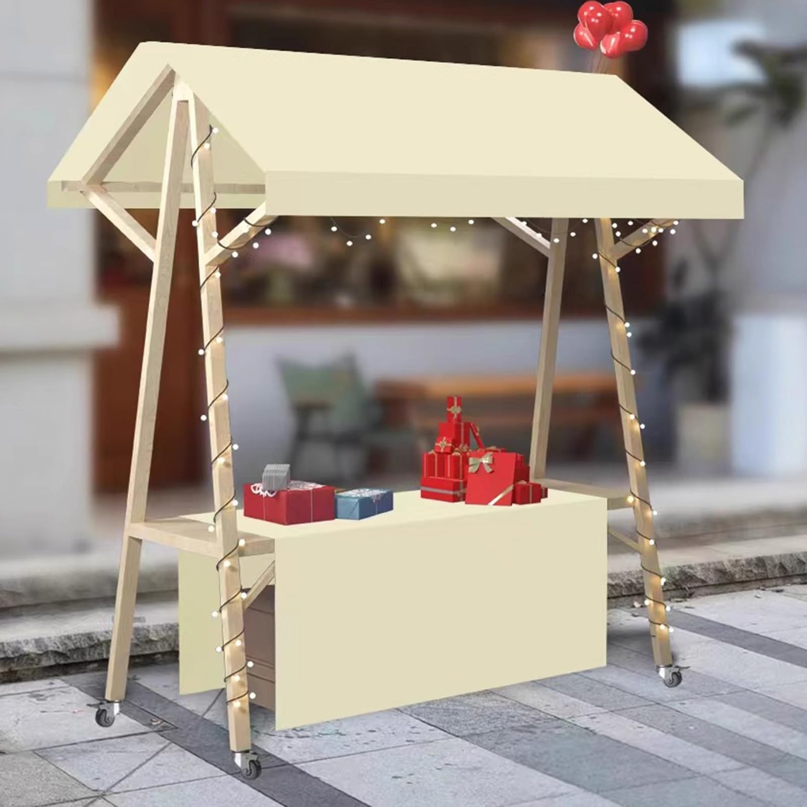 Carrello pieghevole in legno per distributori di cibo da strada portatile e carrello da tavola per catering per esposizione aziendale Supporto per venditori mobili Attrezzature per mercati all'aperto