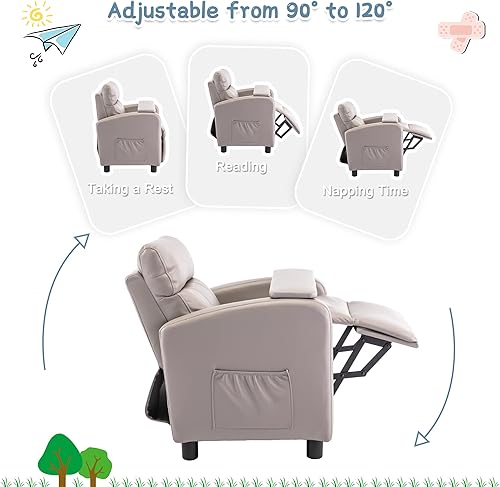 Miniatura 6 de hzlagm Silla reclinable para niños sillas reclinables para niños pequeños de 3 a 7 años con tabla de mesa portátil bolsillo lateral y reposapiés