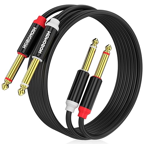HOSONGIN Cable de inserción de interconexión estéreo TS dual de 14 de pulgada a TS dual de 14 de pulgada, cable de blindaje doble de enchufe chapado
