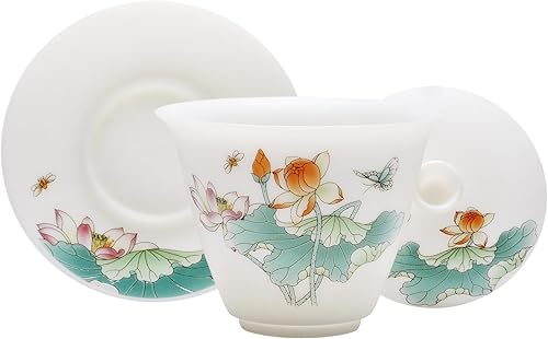 Miniatura 3 de Juego de porcelana blanca de jade hielo Gaiwan, delgadosin esmaltartranslúcidocalcomanía China Gongfu Tea Cup Set -QinLian