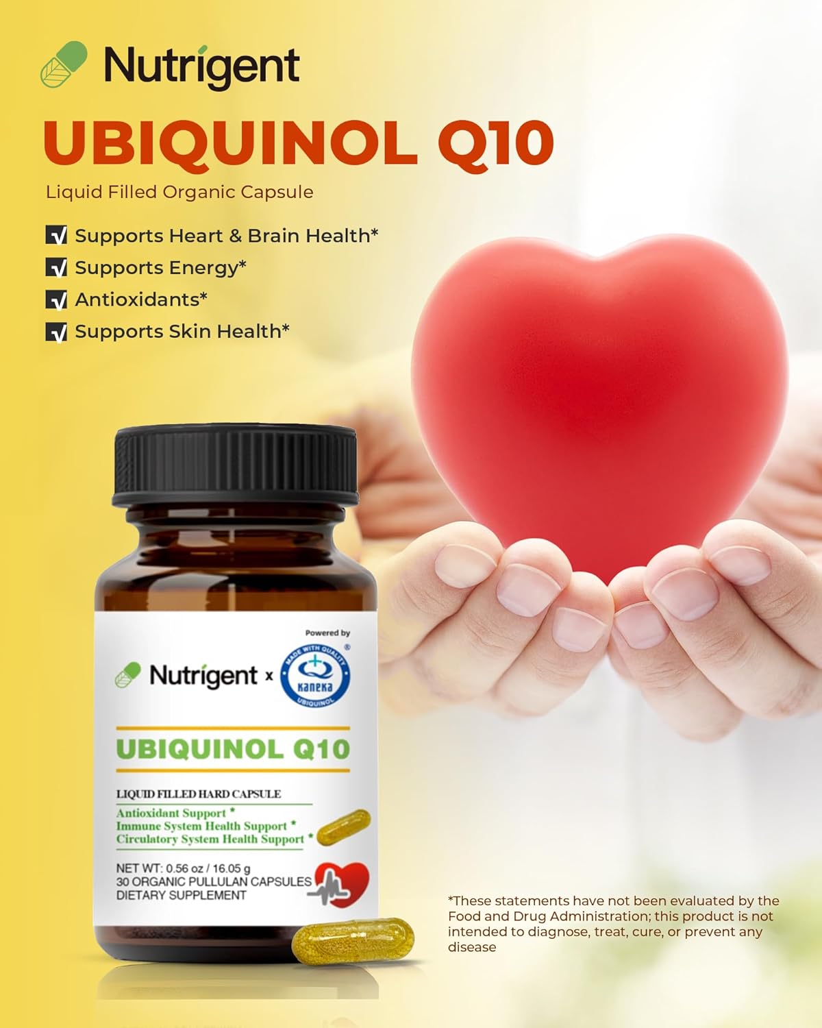 Ubiquinol 75mg CoQ10, High Absorption, Water and Fat Soluble Natural Supplement Form of Coenzyme Q10, Antioxidant for Heart Health & Energy Production, 30 Capsules