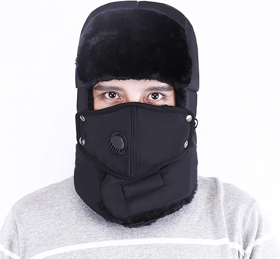 Fuzzy Bucket Hat Cap Beanie Warm Bomber Hats - with Scarf Anti-Haze Trapper Pilot - for Mens Women Faux Fur Earflap Snow Ski Skating Outdoors