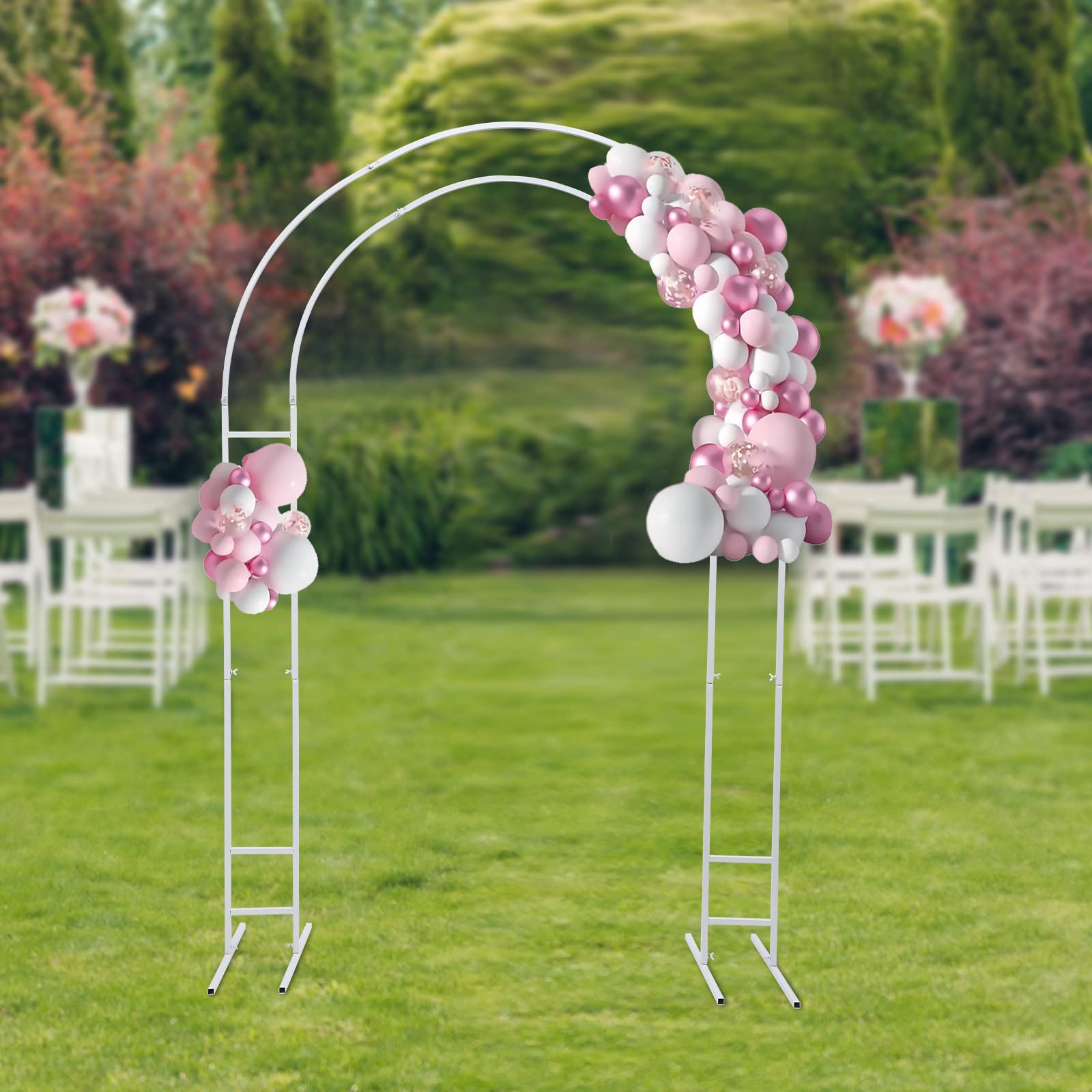 2,2 m łuk weselny, stalowy stojak na tło, duży łuk balonowy, łuk ślubny, wesele, urodziny, impreza, baby shower, ceremonia, łuk dekoracyjny na kwiaty i uroczystości (biały)