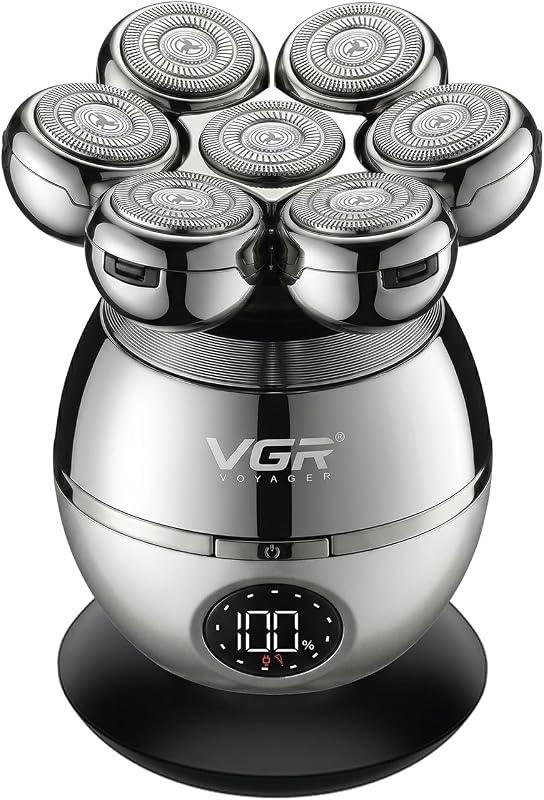 Barbeador elétrico VGR 315 com 7 cabeças rotativas flutuantes, base de carregamento e uso seco e úmido