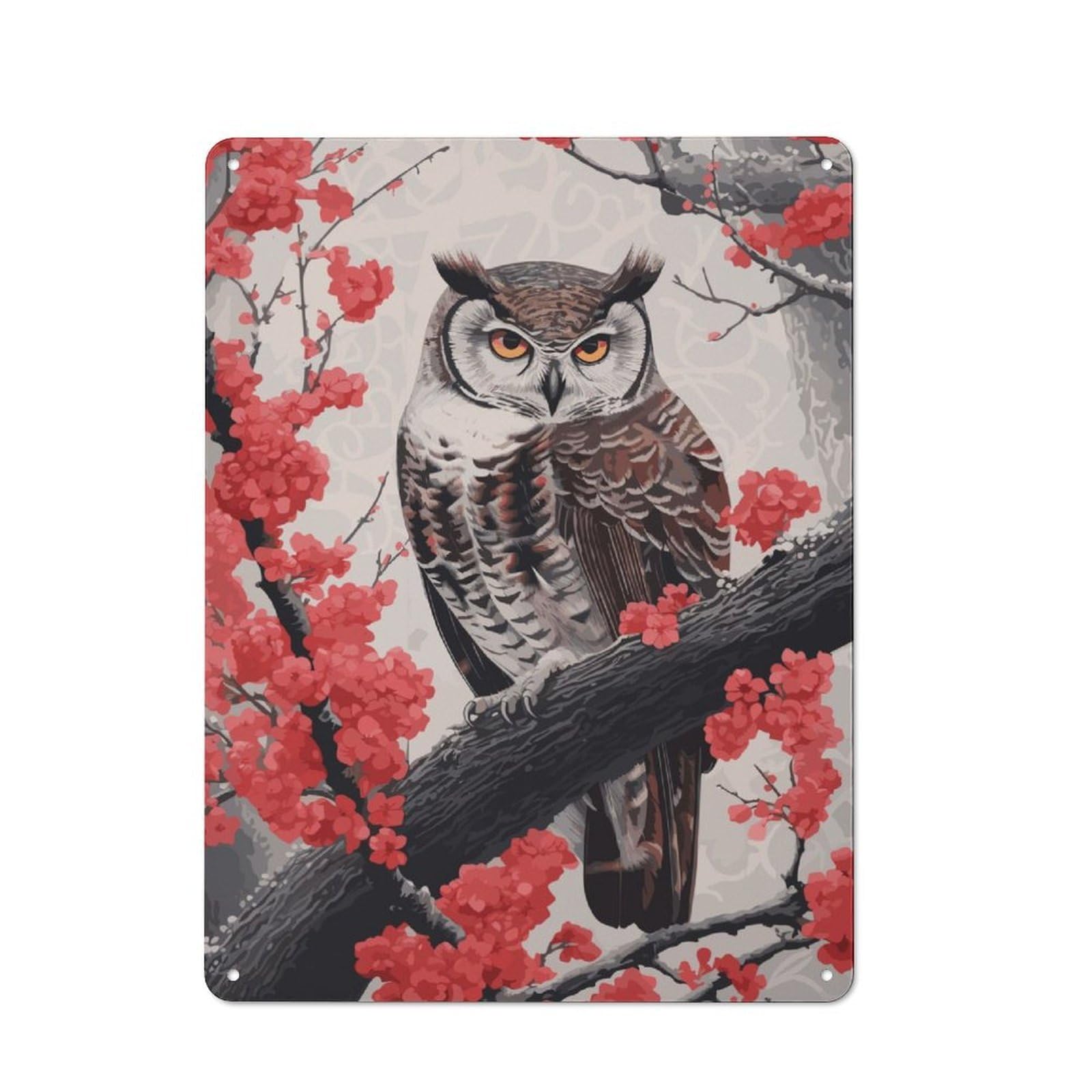 Junmoney Owl Japanese Painting Vintage Printed Metal Sign 40X30cm For Bar Or Restaurant, For Restaurant Interior Fans