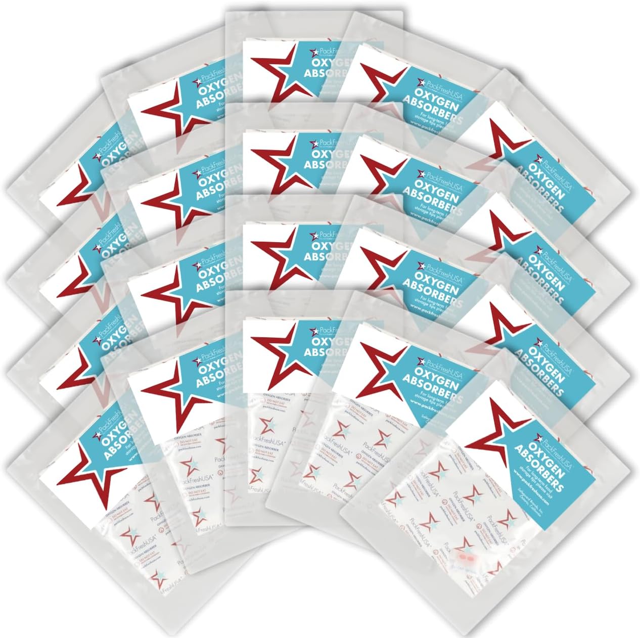 PackFreshUSA: 10 Pack - 2000cc Oxygen Absorber Packs - Individually Sealed - Food Preservation - Long-Term Food Storage Guide Included