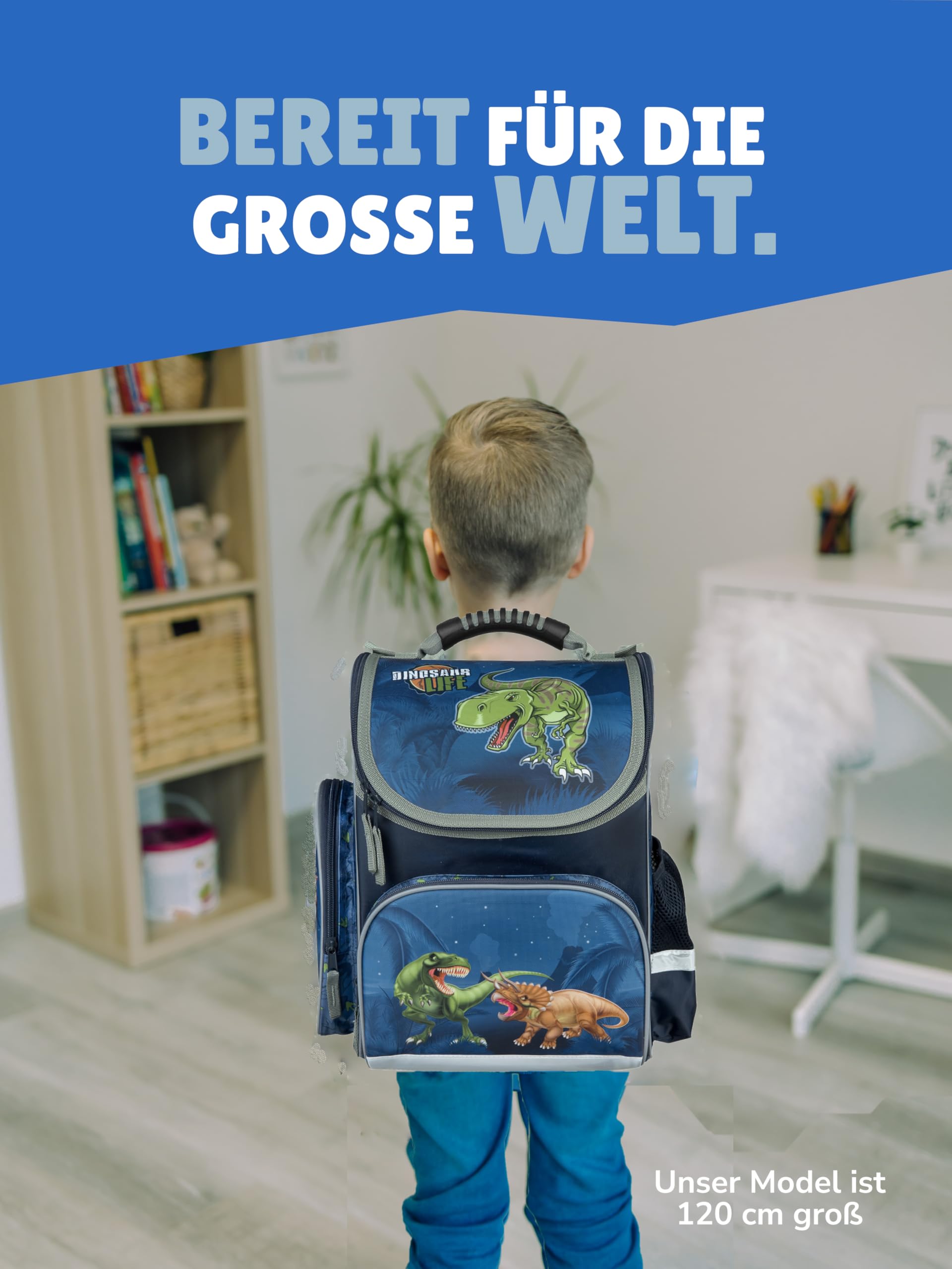 Familando - Schulranzen Set CLOU - 10-teilig mit Schultüte - Dinosaurier - Ergonomisch, Stabil & mit gepolstertem Rücken - 930g leicht - 15L Volumen - Mit Reflektoren - Für Grundschule ab 1. Klasse