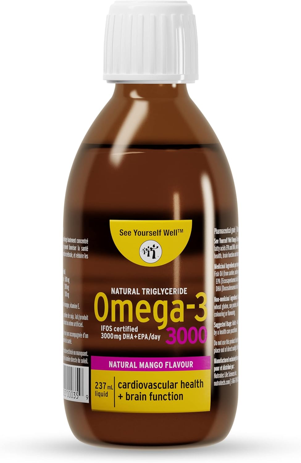 Liquid Omega 3 Fish Oil – High Potency. Promotes Brain, Eye, Heart & Immune Health. Natural Triglyceride. 237ml / 8oz – 48 Servings. Mango
