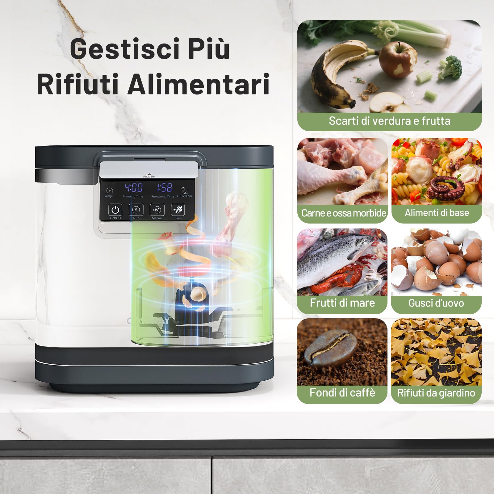 RELAX4LIFE Compostiera Elettrica da Cucina 4L, 33,5 x 26 x 33,8 cm