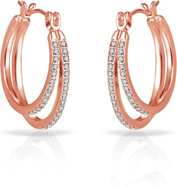 Rose Gold Plated Double Hoop Earrings Created with Zircondia® Crystals