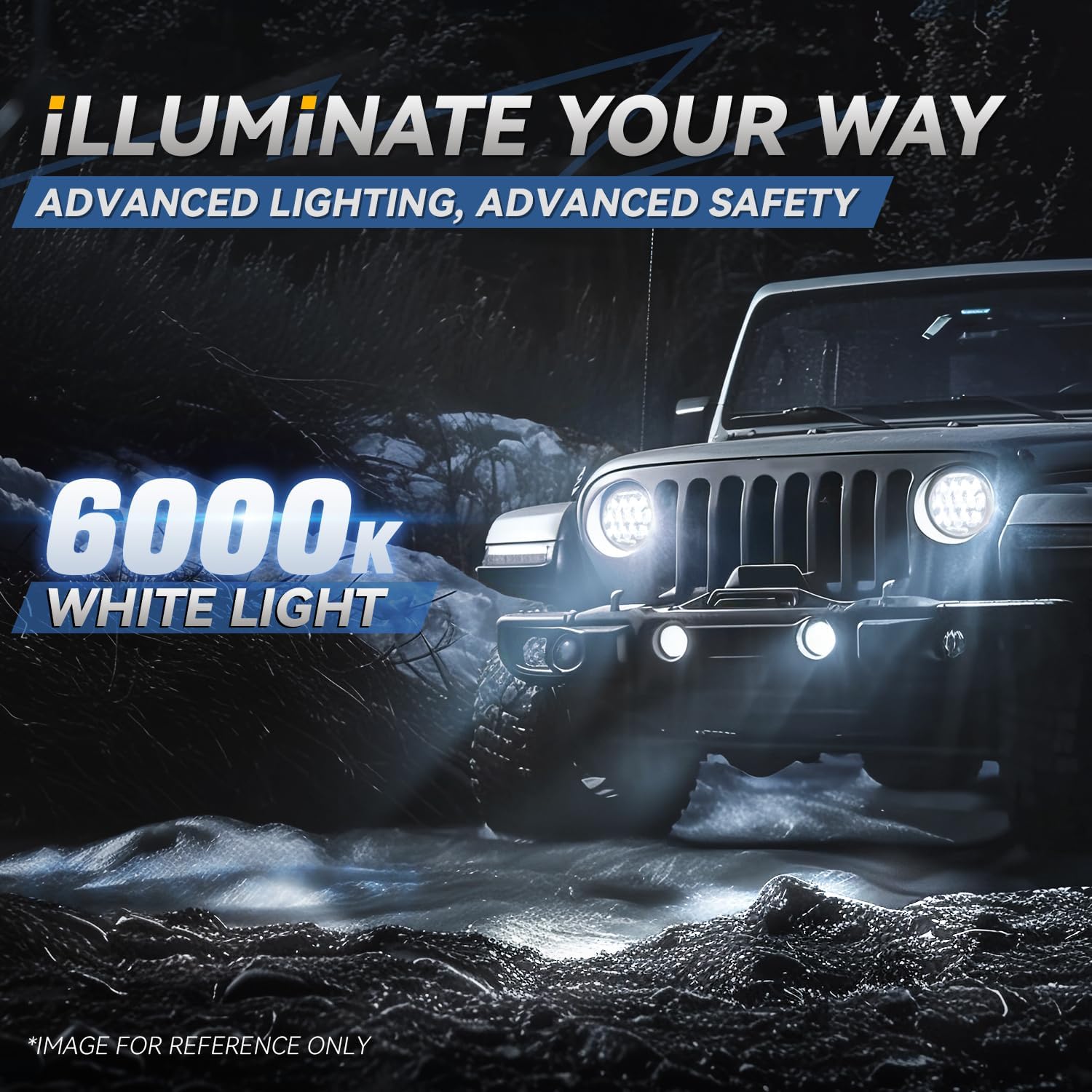 Auto Dynasty LED DRL Headlights Assembly Compatible with 1959-2018 Jeep Wrangler JK TJ CJ Miata Hummer, Pair of Headlamps Replacement w/Full LED 6000K Bug Eyed Projector Hi/Lo Beam, Black Housing