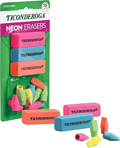Miniatura 4 de Dixon Ticonderoga - Juego combinado de borradores para oficina y escuela, 15 borradores, multicolor (38931)