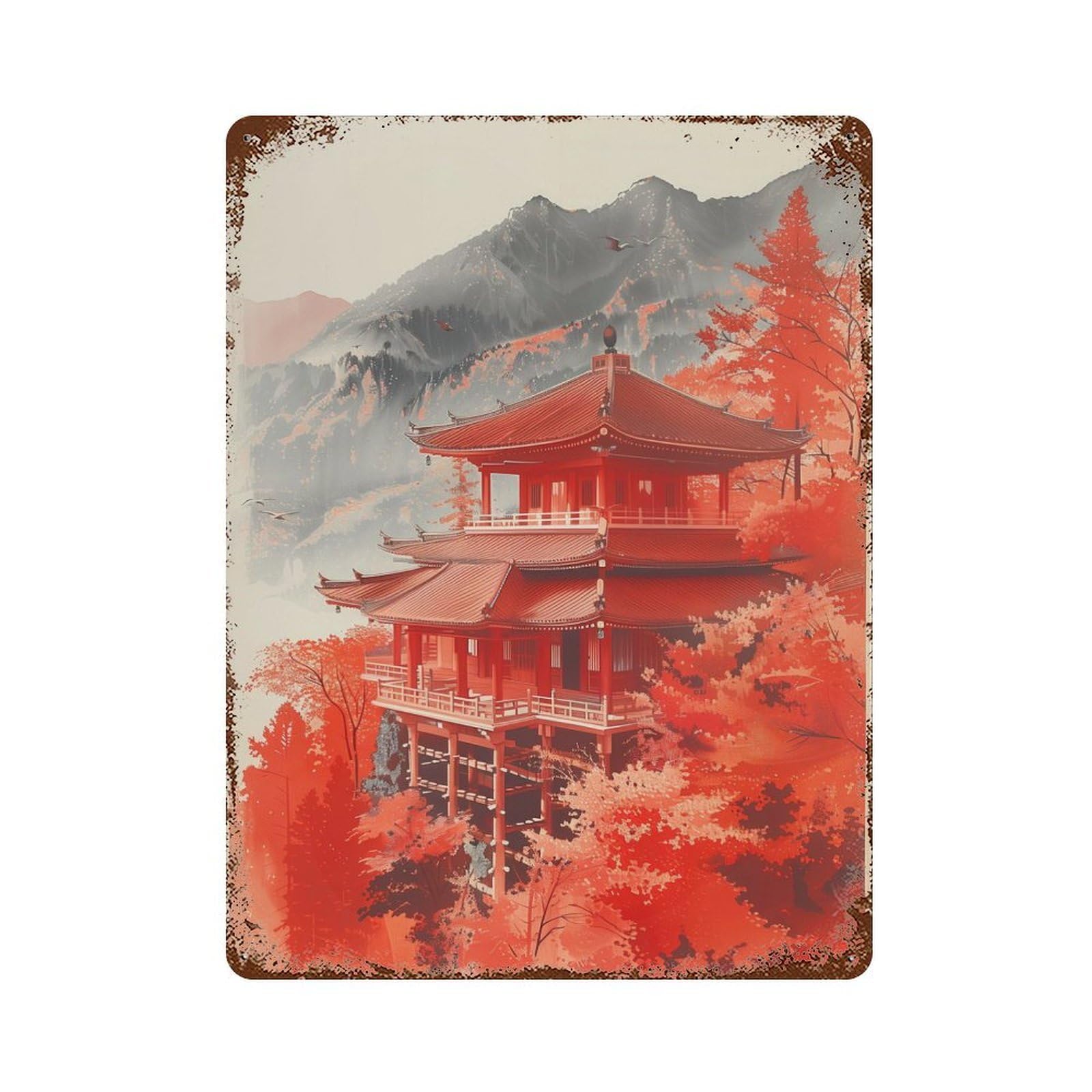Japan Theme Poster Distressed Metal Wall Sign 15.7"x11.8", Ideal for Garage, Bar And Workshop Decor