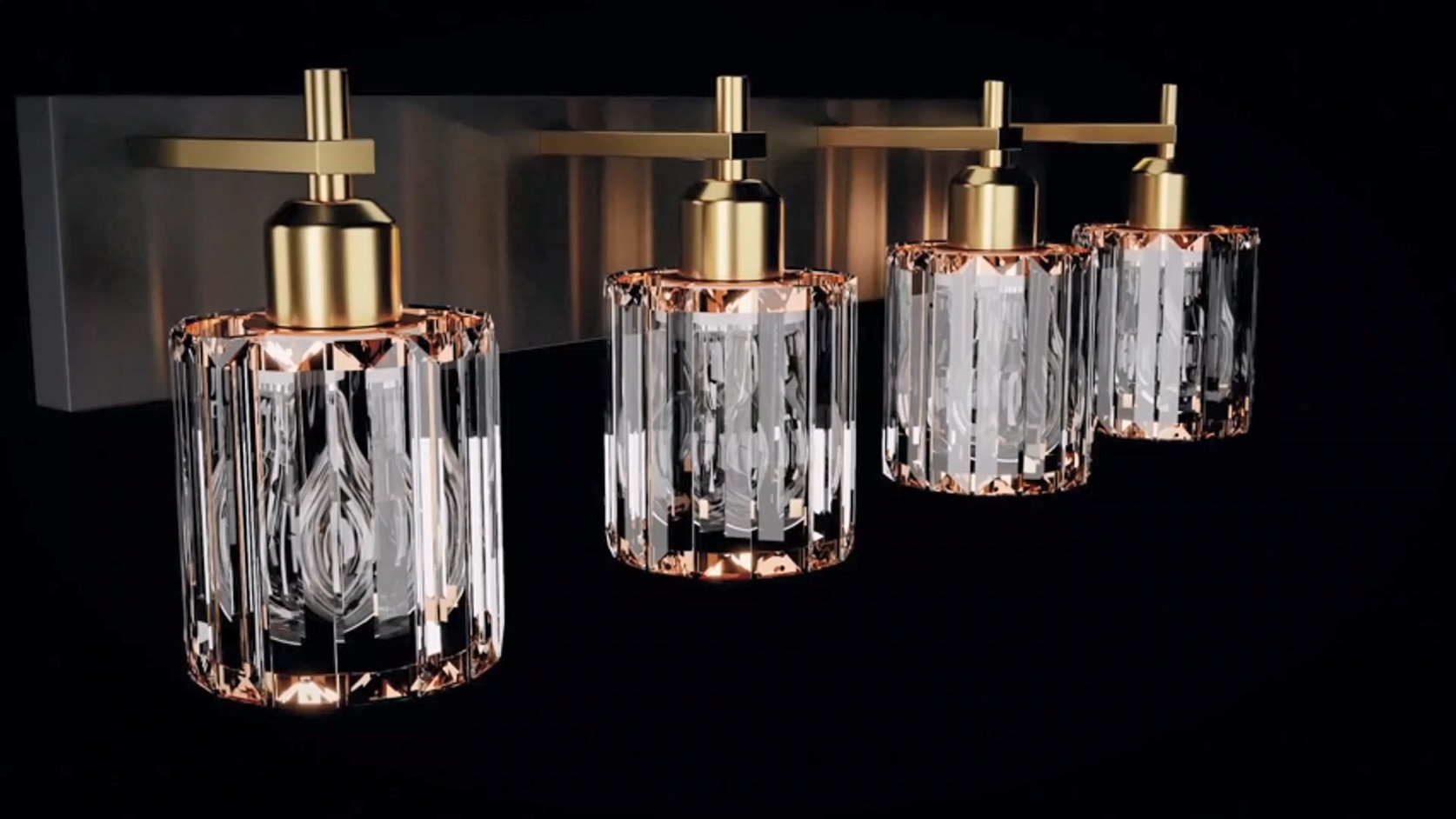 Image of Black and Gold Bathroom Vanity Lights, 2-Light Crystal Bathroom Light Fixtures Over Mirror, 14 Inch Modern Farmhouse Vanity Light, Brass Gold Wall Sconces for Bath Mirror Kitchen Hallway Cabinet