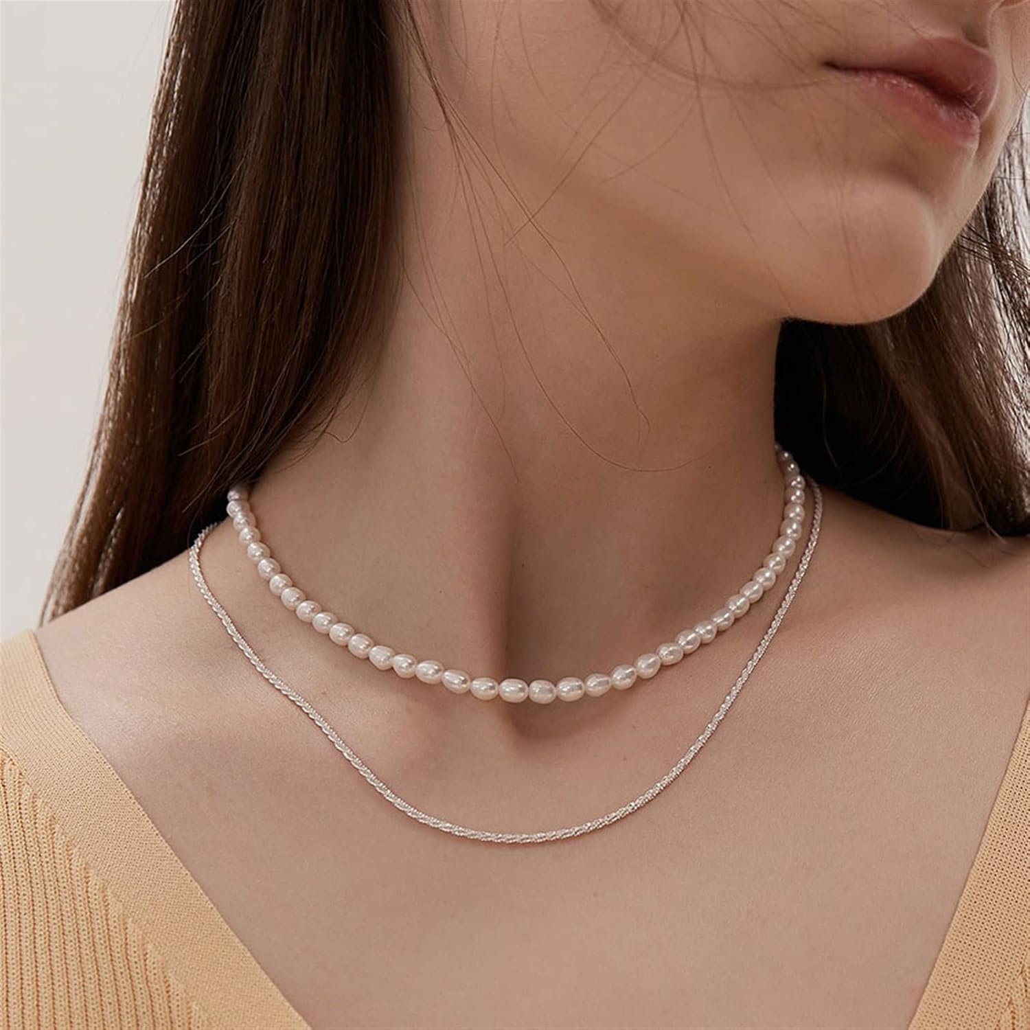 Necklace Jewelry end Freshwater Necklace Women's Necklace Light Luxury Double-Layer Necklace Collarbone Chain Collar Chain Necklace