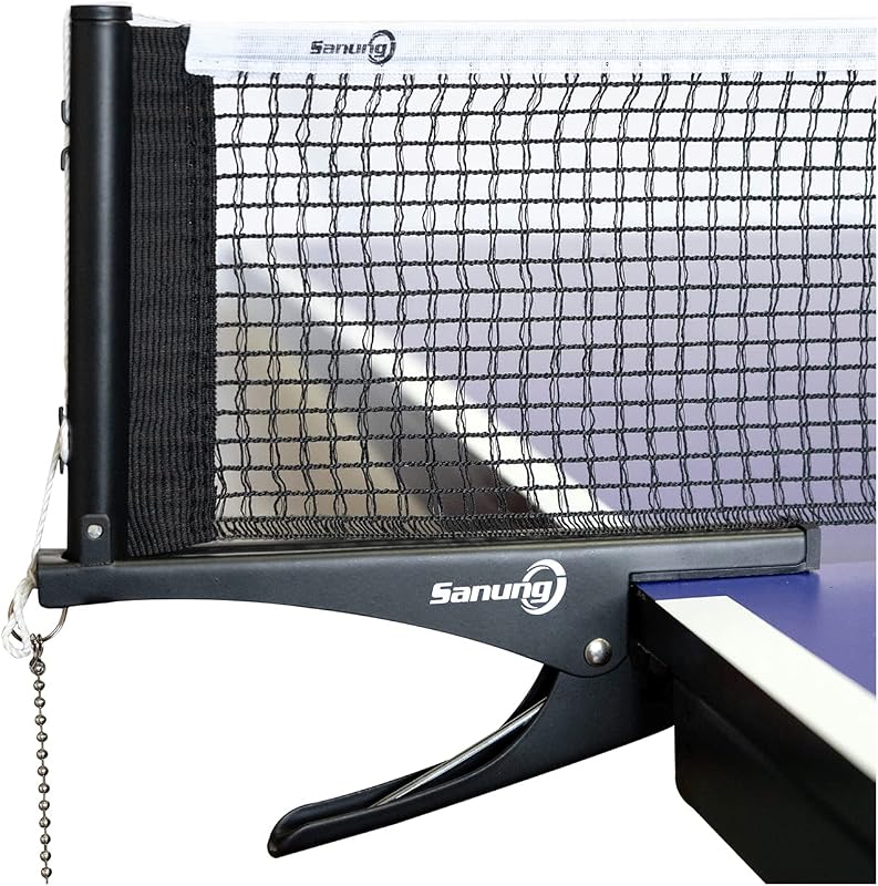 Sanung S304 Portable Table Tennis Net and Post Set Folding Spring Clamp-on with 2 Posts Kit Adjustable Ping Pong Training Mesh Net for Standard 60in Wide Tables Easy Setup