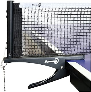 Sanung S304 Portable Table Tennis Net and Post Set Folding Ping Pong Spring Clamp-on Net with 2 Posts 2 Chains Kit Adjustable Table Tennis Training Mesh Net for Standard 60in Wide Tables Easy Setup