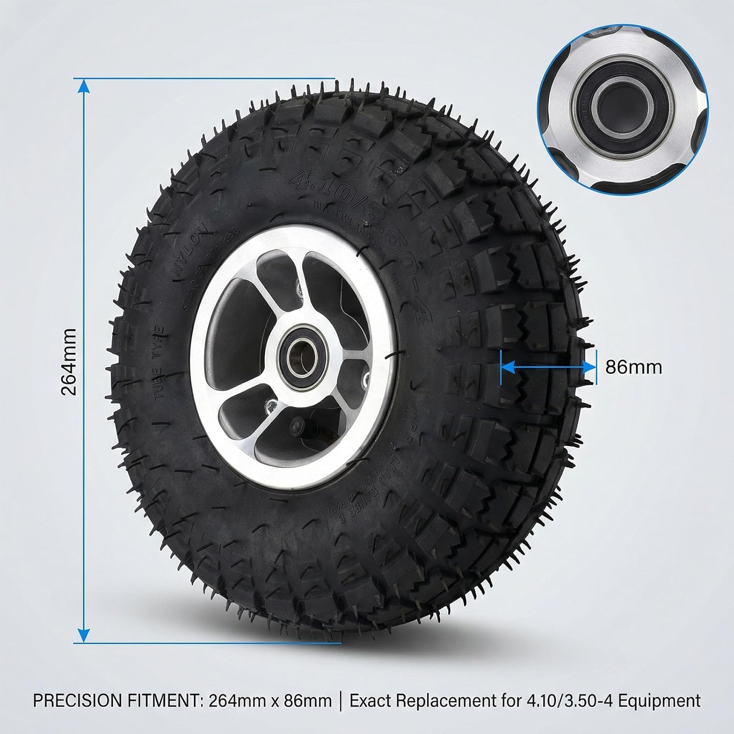 Fydun 4.10/3.50 4 Tire and Wheel Set Puncture Proof Heavy Duty Pneumatic Tire and Wheel Assembly with Aluminum Alloy Rim for Hand Truck Wheelbarrow Dolly