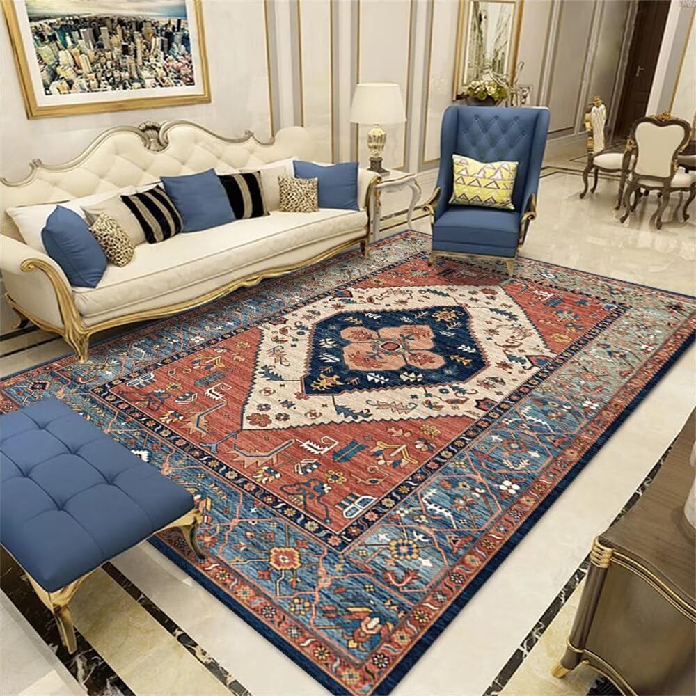 Tapis anti bruit rouge lavable pour sol de chambre et salon