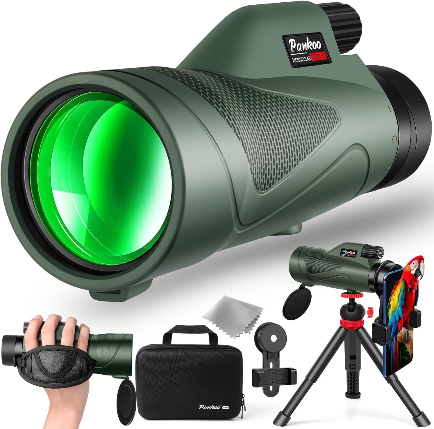 12x60 HD Monocular Telescope with Smartphone Adapter & Tripod