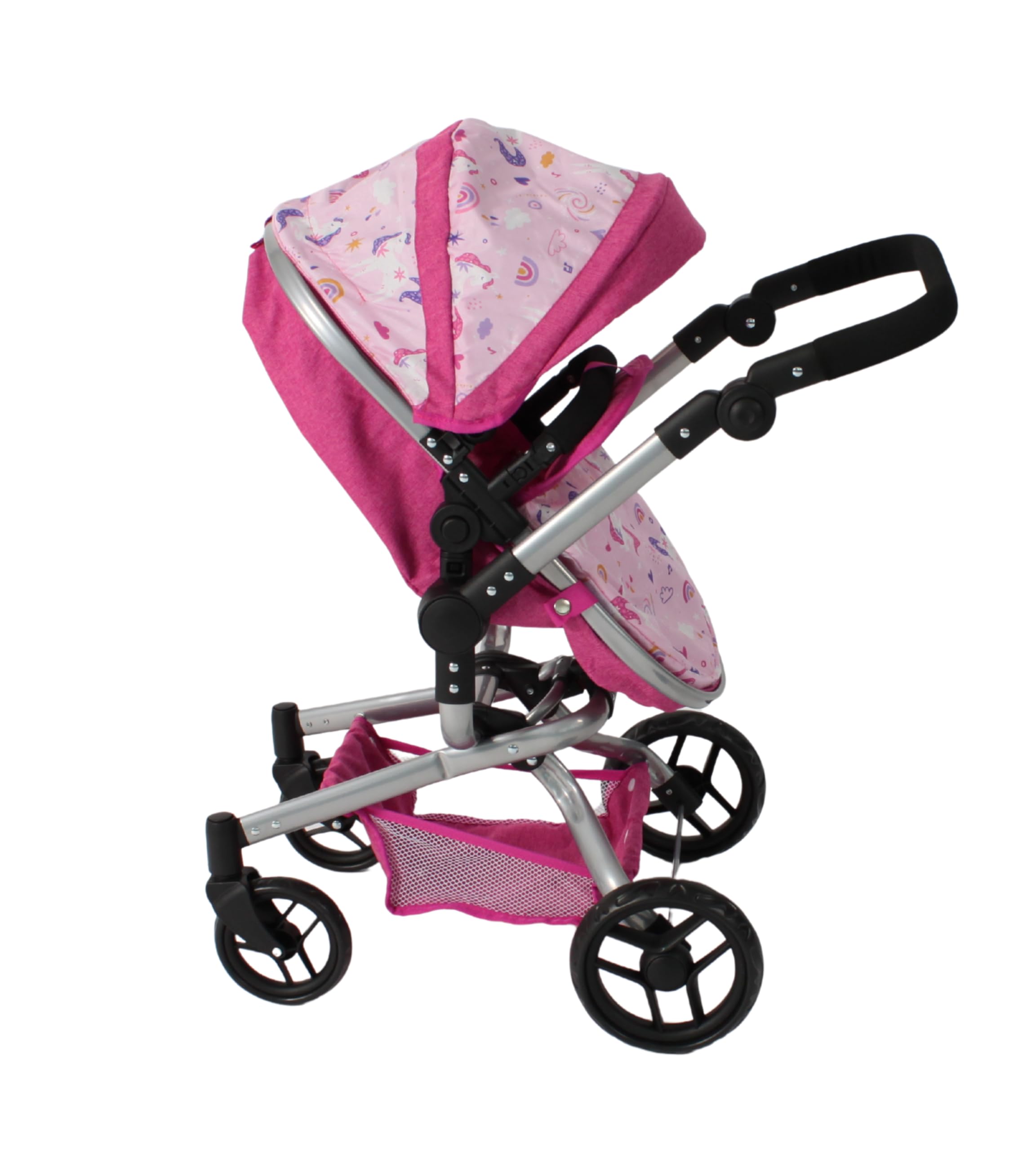 Bayer Chic 2000 - Passeggino per bambole Yolo 2 in 1 da 3 a 8 anni, passeggino per bambole fino a 52 cm, unicorno rosa