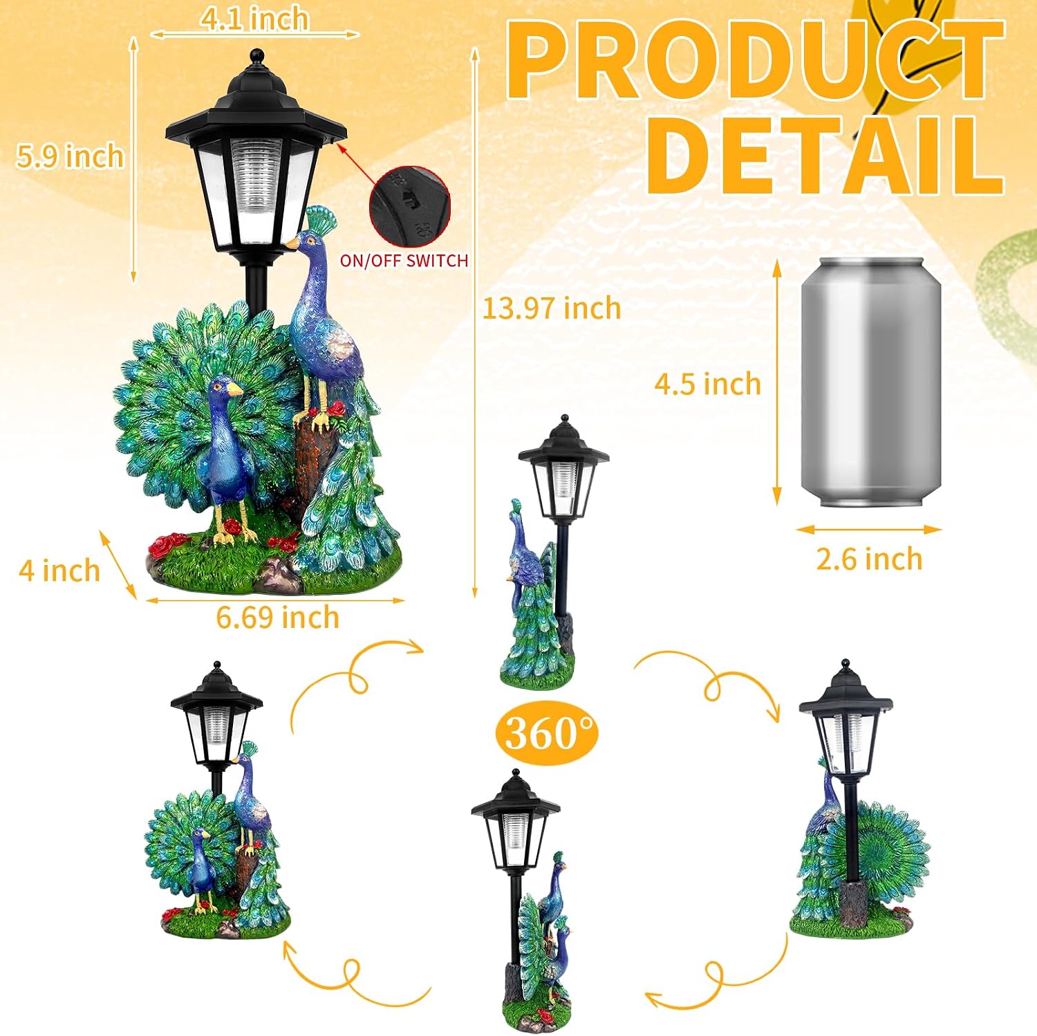Solar Peacock Decor Outdoor, Garden Statue with Lantern for Patio Lawn Pathway Landscape Decoration Gift Gifts for Mother's Day Birthday Housewarming