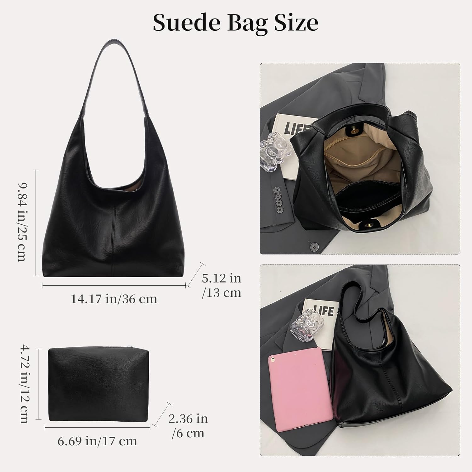 Hobo Bags for Women Slouchy Shoulder Bag Soft Vegan Leather Purse Everyday Handbags Large Work Tote Bag - Image 4