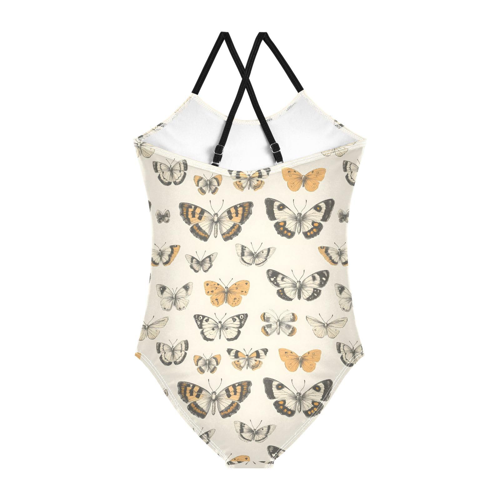 ALAZA Yellow Butterfly Retro Girls Swimsuit Bathing Suit Beach Swimwear One Piece 3T